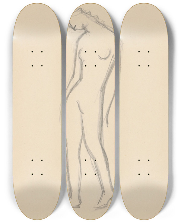 Triptych art skateboard deck of Mikul Galanda Sketchbook_102 by Mikulas Galanda (1895-1938)