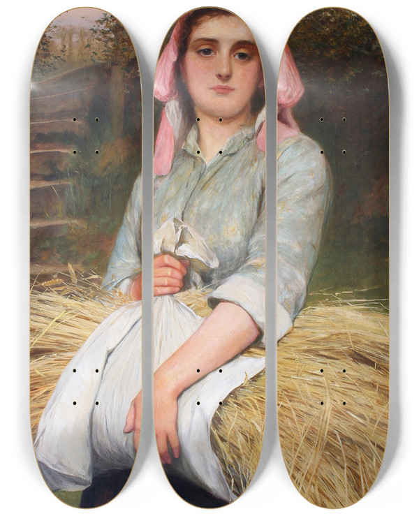 Triptych art skateboard deck of Charles Sillem Lidderdale The Gleaner by Charles Sillem Lidderdale (1831-1895)