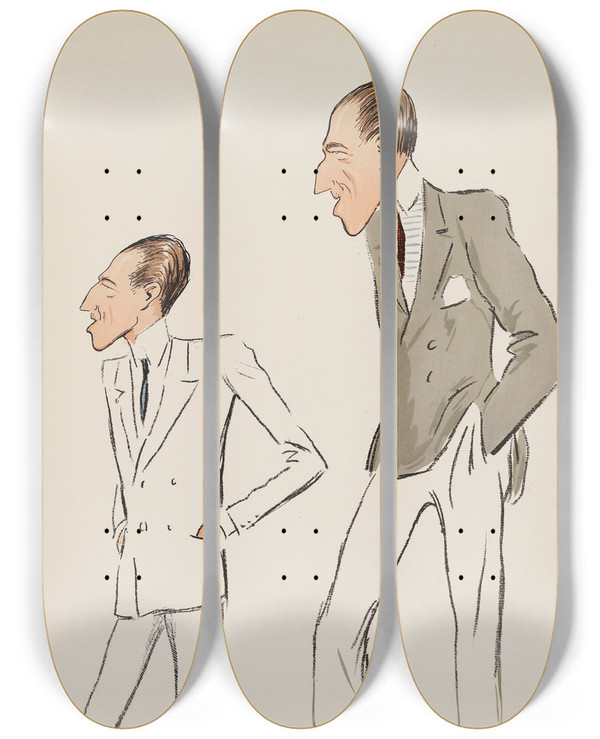 Triptych art skateboard deck of Georges Goursat Sem Deux Tudes Dun Personnage Masculin by Georges Goursat (Sem) (1863-1934)