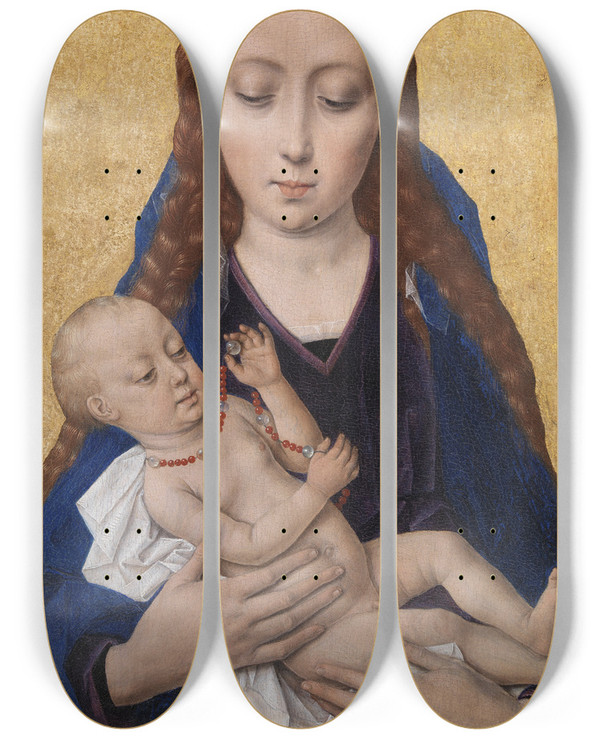 Triptych art skateboard deck of Dieric Bouts Virgin And Child_1 by Dieric Bouts (1415-1475)