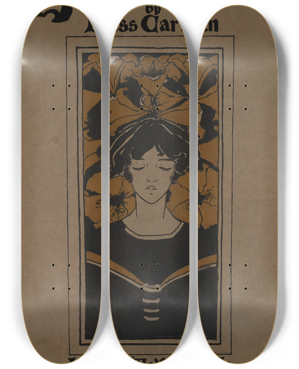 Triptych art skateboard deck of Ethel Reed Behind The Arras By Bliss Carman by Ethel Reed (1874-1900)