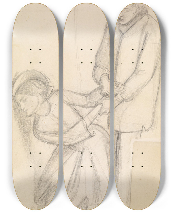 Triptych art skateboard deck of Dante Gabriel Rossetti Found by Dante Gabriel Rossetti (1828-1882)