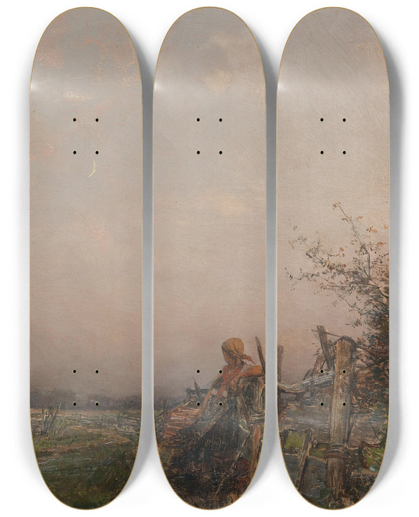 Triptych art skateboard deck of Olga Wisingerflorian Dusk by Olga Wisinger-Florian (1844-1926)