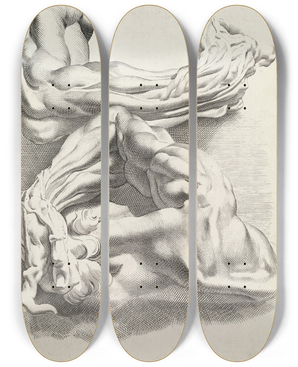 Triptych art skateboard deck of Peter Paul Rubens Muscles_1 by Peter Paul Rubens (1577-1640)