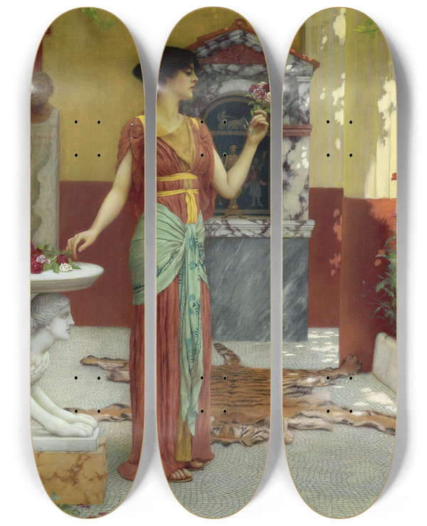 Triptych art skateboard deck of John William Godward The Bouquet 1899 by John William Godward (1861-1922)