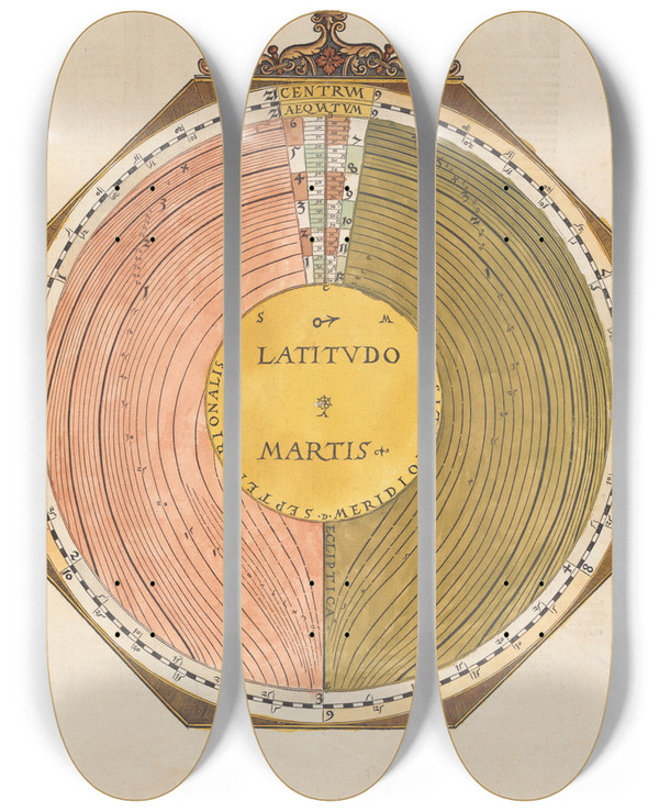 Triptych art skateboard deck of Petrus Apianus Astronomicum Csareum Pl 009 by Petrus Apianus (1495-1552)