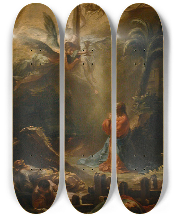 Triptych art skateboard deck of Christian Wink The Agony In The Garden by Christian Wink (1738-1797)
