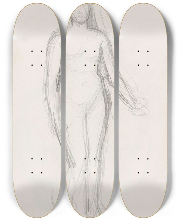 Triptych art skateboard deck of Signe Scheel Kvinneakt_3 by Signe Scheel (1860-1942)