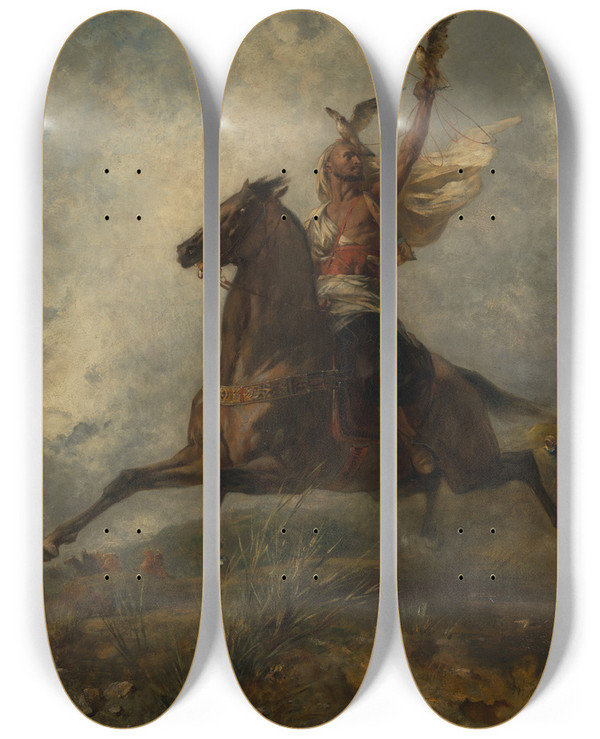 Triptych art skateboard deck of Eugne Fromentin The Arab Falconer by Eugene Fromentin (1820-1876)