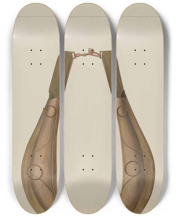 Triptych art skateboard deck of Wilbur M Rice Horse Collar And Hame_1 by Wilbur M Rice