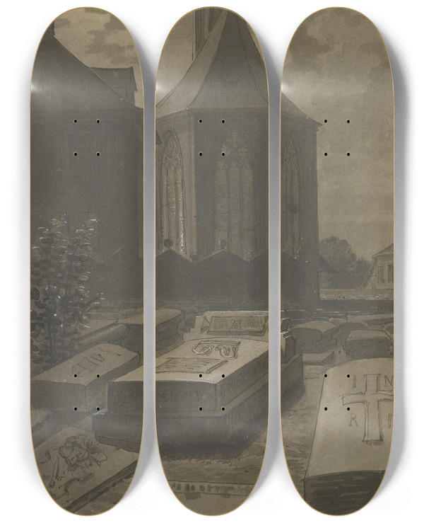 Triptych art skateboard deck of Carl Alexander Von Heideloff Das Grab Albrecht Drers Auf Dem Johannesfriedhof In Nrnberg by Carl Alexander Von Heideloff (1789-1865)