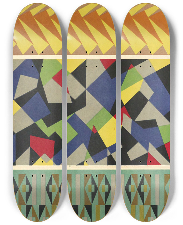 Triptych art skateboard deck of Mizuki Heitaro Abstract Pattern Portfolio Pl16 by Mizuki Heitaro (20-)