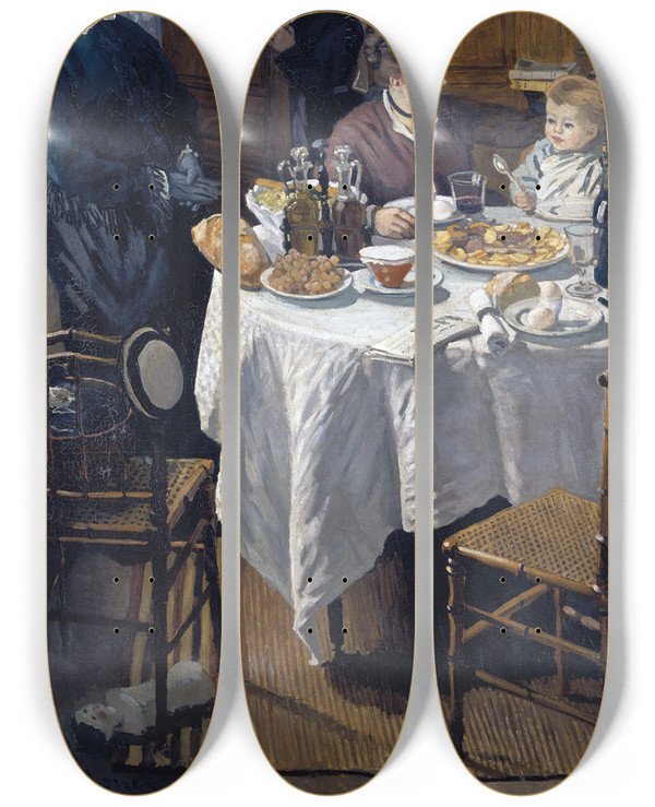 Triptych art skateboard deck of Claude Monet The Luncheon by Claude Monet (1840-1926)