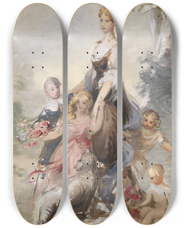 Triptych art skateboard deck of Adolf Pirsch Mutter Mit Kindern by Adolf Pirsch (1858-1929)