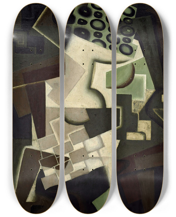 Triptych art skateboard deck of Juan Gris Compotier Et Nappe Carreaux Fruit Dish On A Checkered Tablecloth by Juan Gris (1887-1927)