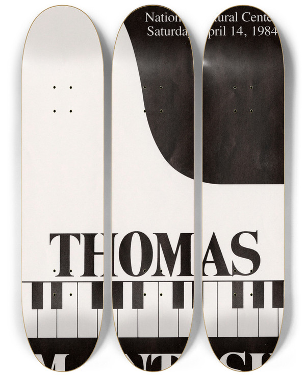 Triptych art skateboard deck of Us Information Agency Thomas Mcintosh National Cultural Center Saturday April 14 1984 by U S Information Agency (1953-1999)