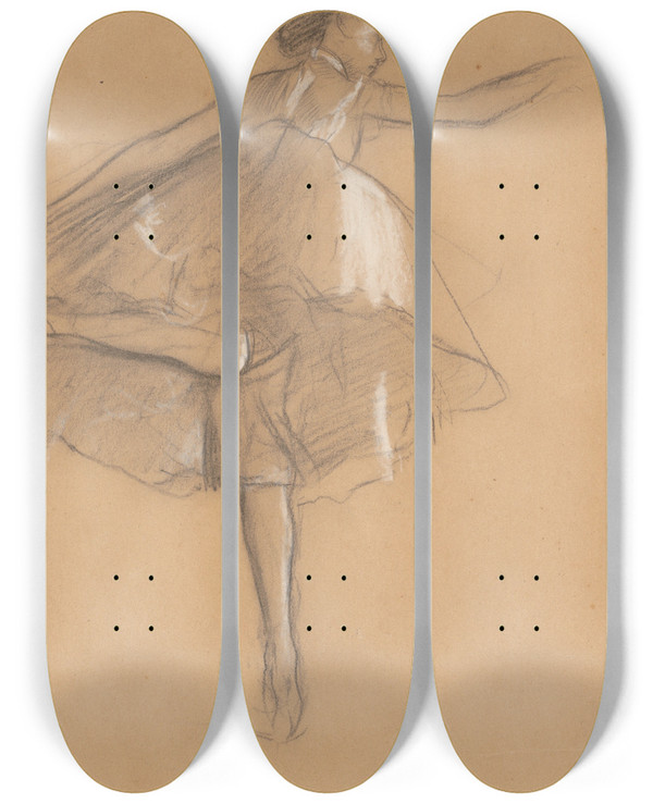 Triptych art skateboard deck of Edgar Degas Dancer On Pointe by Edgar Degas (1834-1917)