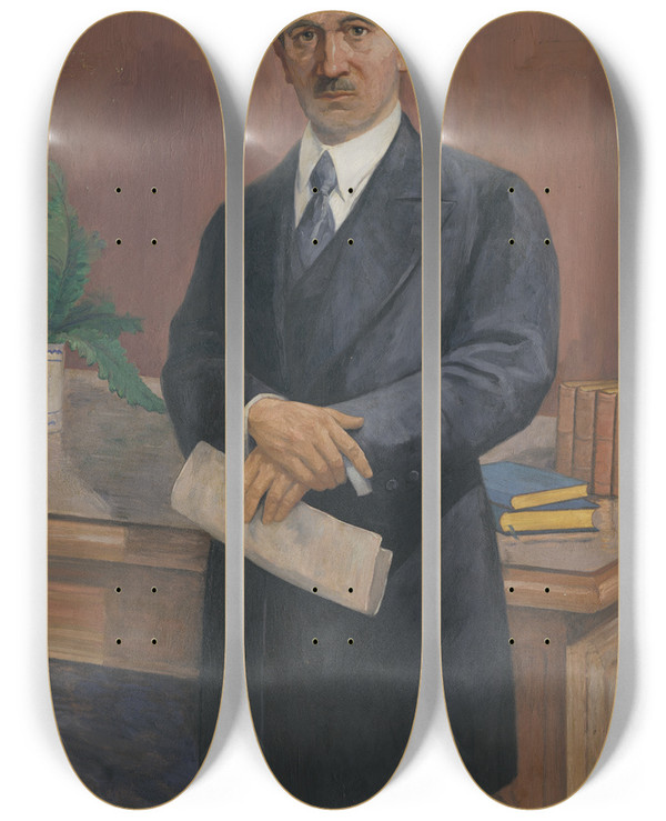 Triptych art skateboard deck of Jozef Hanula Eduard Bene by Jozef Hanula (1863-1944)