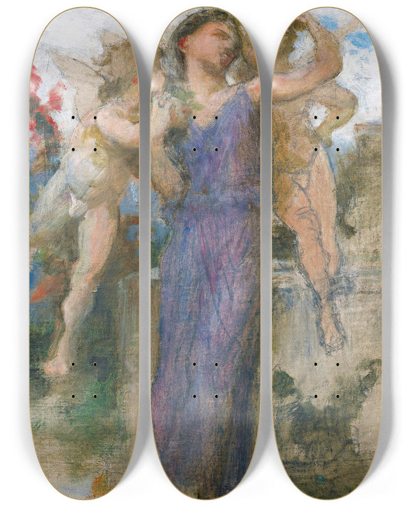 Triptych art skateboard deck of William Bouguereau Tendres Propos by William Bouguereau (1825-1905)
