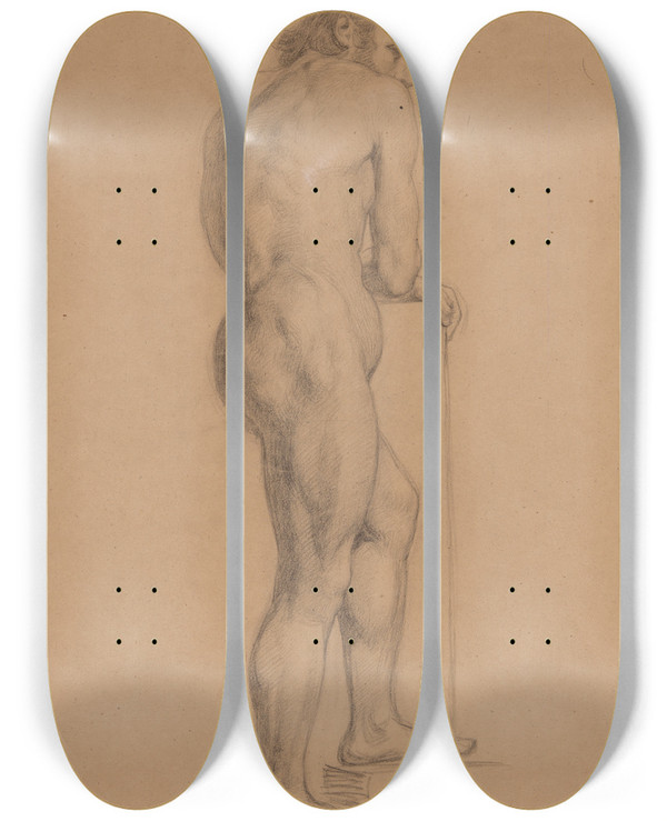 Triptych art skateboard deck of Jzef Simmler Study Of A Nude Male_4 by Jozef Simmler (1823-1868)