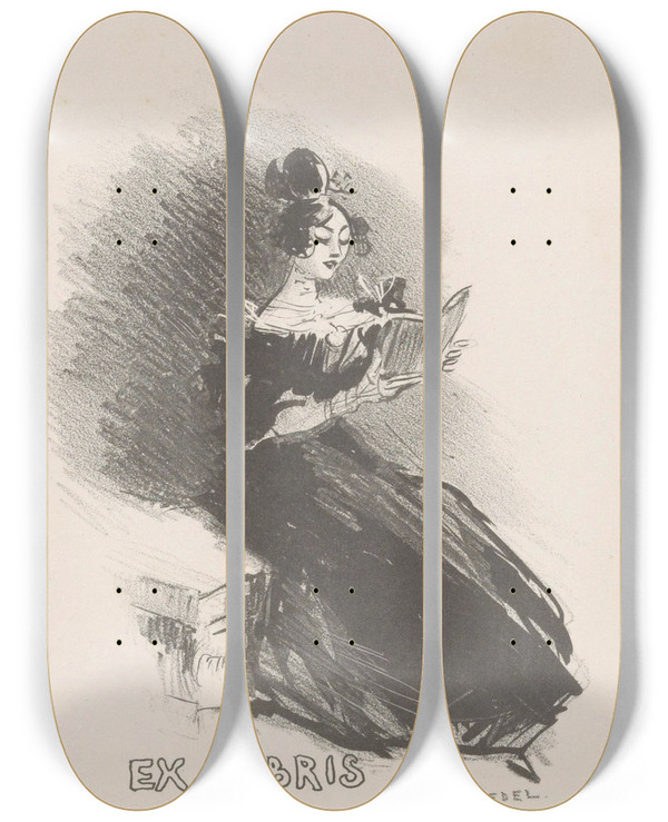 Triptych art skateboard deck of Auguste Roedel Lezende Vrouw by Auguste Roedel (1859-1900)