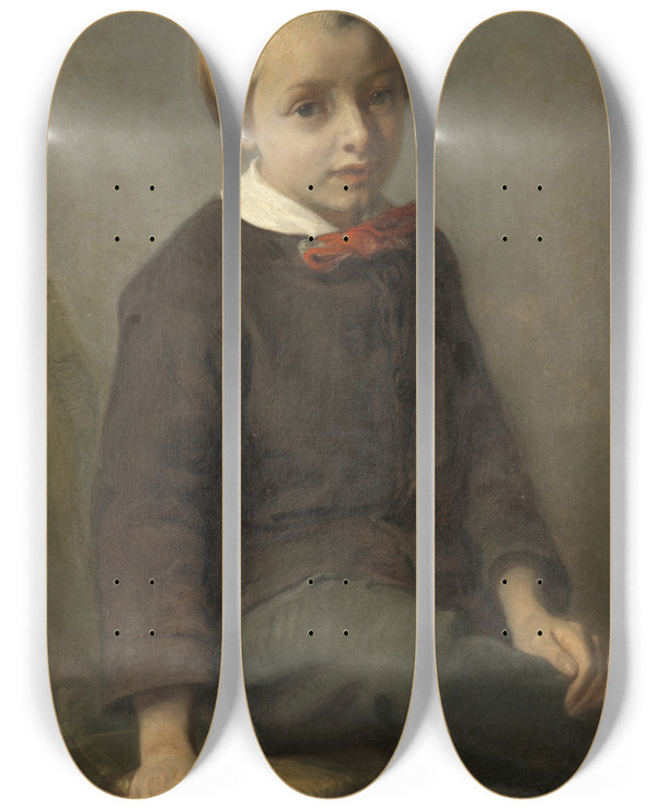Triptych art skateboard deck of August Alleb Portrait Of A Boy by August Allebe (1838-1927)