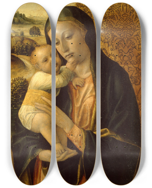 Triptych art skateboard deck of Vincenzo Foppa Virgin And Child by Vincenzo Foppa (1430-1515)