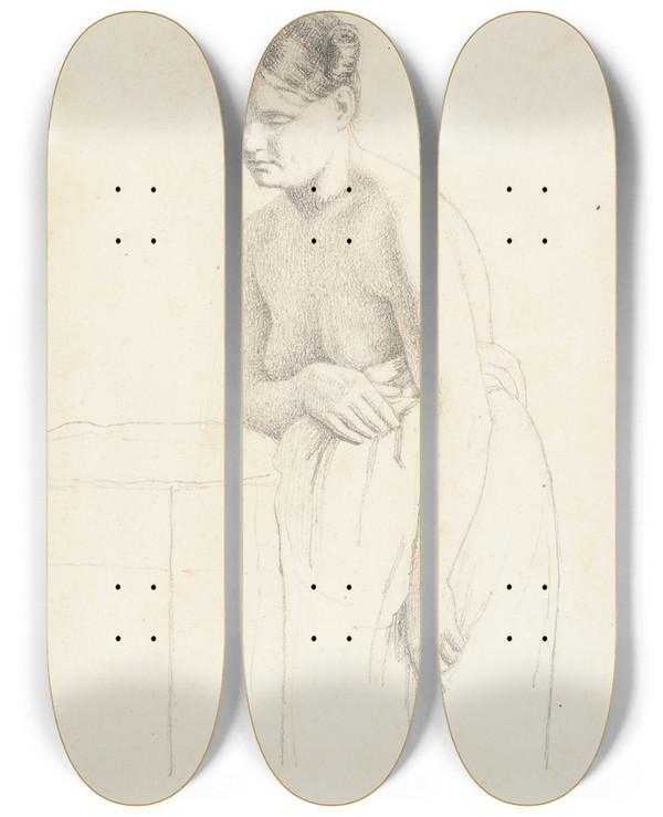 Triptych art skateboard deck of Christen Kbke Stende Kvindelig Model Vendt Mod Venstre by Christen Kobke (1810-1848)