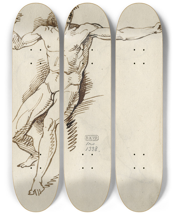 Triptych art skateboard deck of David Humbert De Superville Zittend Naakt by David Humbert De Superville (1770-1849)