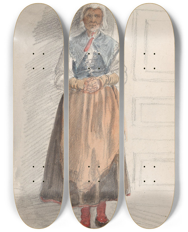 Triptych art skateboard deck of Adolph Tidemand Kari Saorisdatter Floda by Adolph Tidemand (1814-1876)