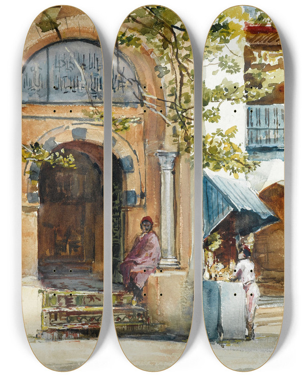 Triptych art skateboard deck of Laure Brouardel Exposition De 1900 Pavillon De La Tunisie_1 by Laure Brouardel (1852-1935)