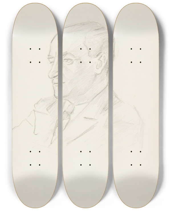 Triptych art skateboard deck of Ivan Ivanec Studium Portretowe Mczyzny by Ivan Ivanec (1893-1946)