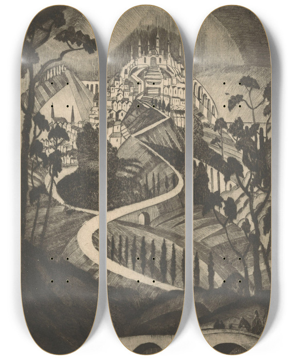 Triptych art skateboard deck of Lodewijk Schelfhout Berg by Lodewijk Schelfhout (1881-1943)