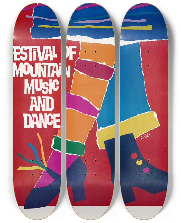Triptych art skateboard deck of Us Information Agency Festival Of Mountain Music And Dance 2 by U S Information Agency (1953-1999)