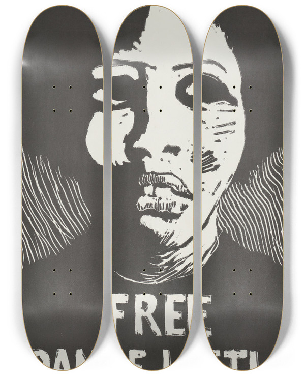 Triptych art skateboard deck of Rachael Romero Free Joanne Little by Rachael Romero (1953)