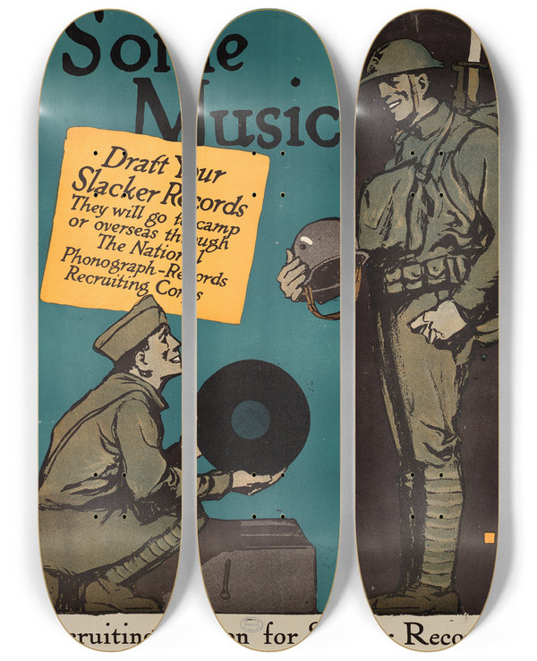 Triptych art skateboard deck of Charles Buckles Falls Now For Some Music by Charles Buckles Falls (1874-1974)