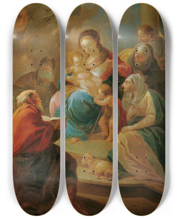 Triptych art skateboard deck of Felix Ivo Leicher Die Heilige Sippe by Felix Ivo Leicher (1727-1812)
