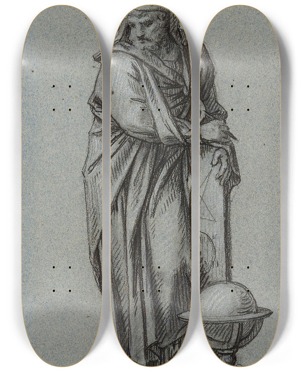 Triptych art skateboard deck of Pierrepaul Prudhon La Science by Pierre-Paul Prud'hon (1758-1823)