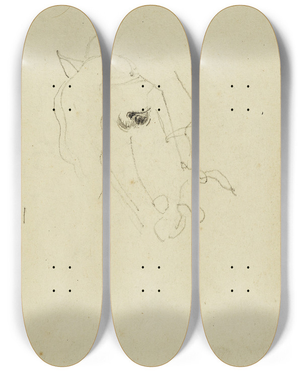 Triptych art skateboard deck of Thodore Gricault Horse Head by Theodore Gericault (1791-1824)
