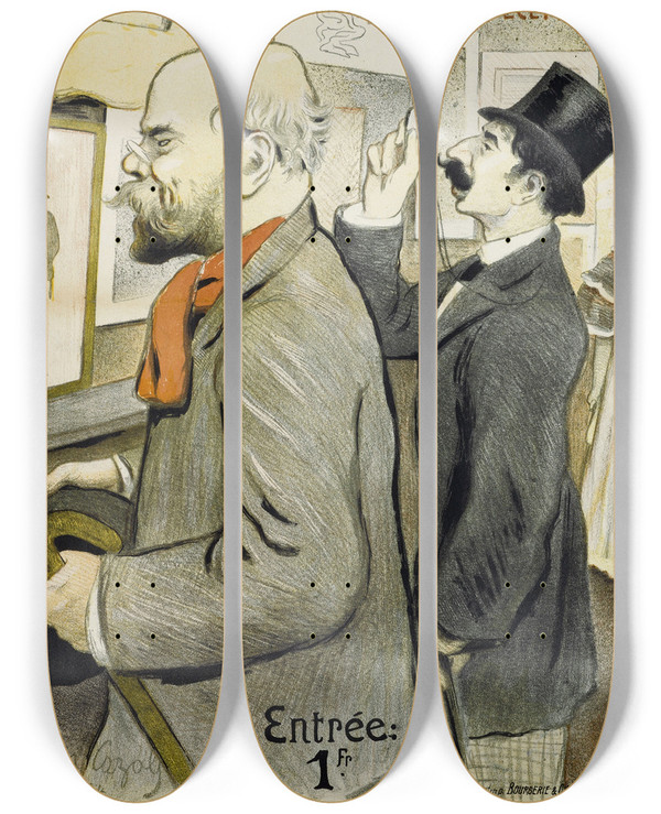 Triptych art skateboard deck of Frdric Auguste Cazals 7Me Exposition Du Salon Des 100 by Frederic Auguste Cazals (1865-1941)