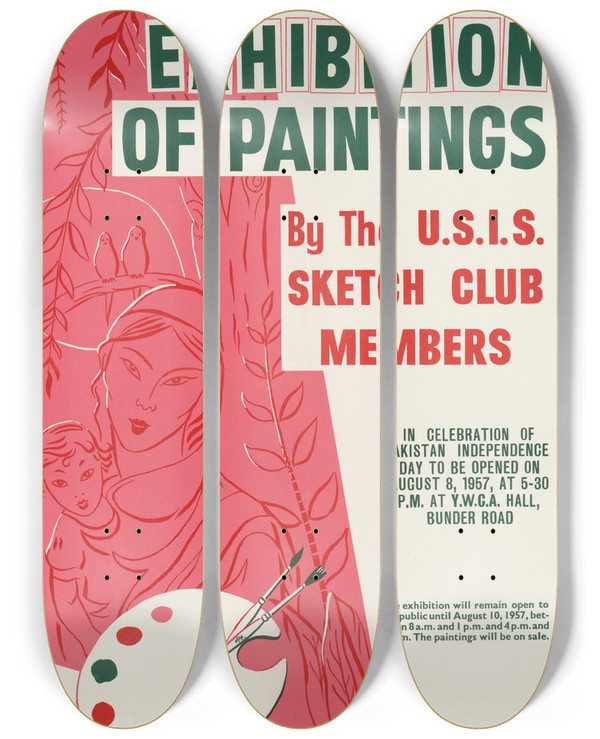 Triptych art skateboard deck of Us Information Agency Exhibition Of Paintings by U S Information Agency (1953-1999)