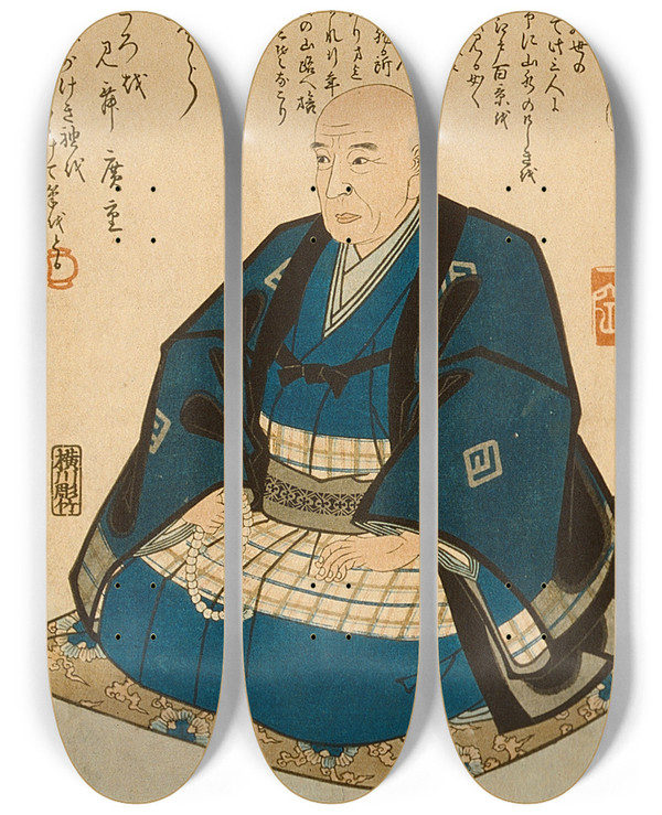 Triptych art skateboard deck of Utagawa Kunisada Toyokuni Iii Memorial Portrait Of Hiroshige by Utagawa Kunisada (Toyokuni III) (1786-1865)