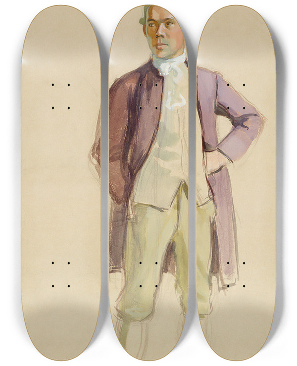 Triptych art skateboard deck of Eero Jrnefelt Man Standing In Rococo Attire Fe Sillanp by Eero Jarnefelt (1863-1937)