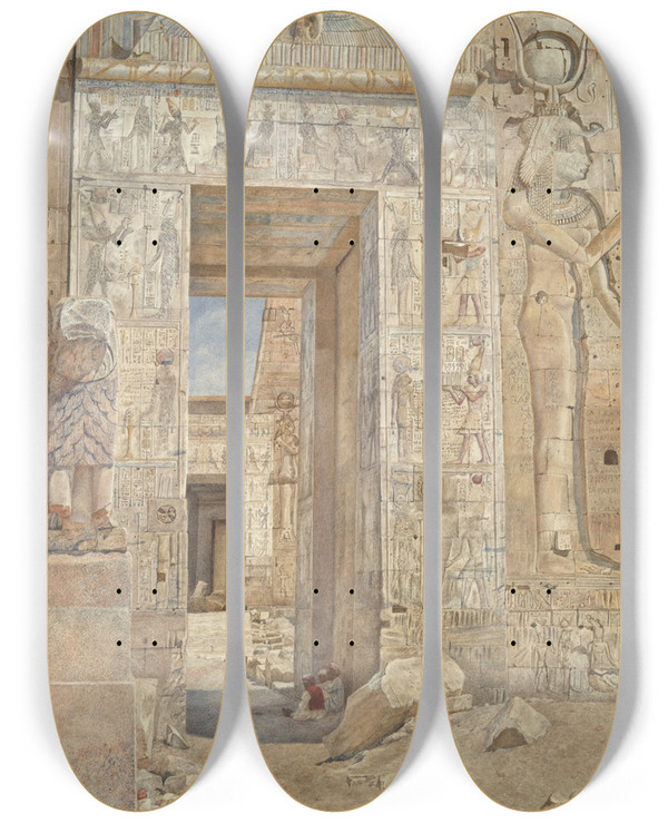 Triptych art skateboard deck of Henry Roderick Newman Temple On The Island Ofphilae_2 by Henry Roderick Newman (1843-1917)