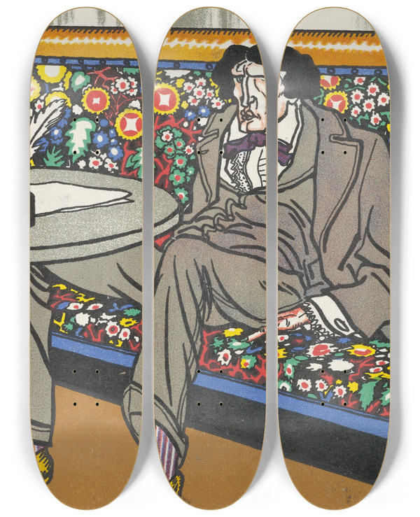 Triptych art skateboard deck of Moriz Jung The Man Of Letters by Moriz Jung (1885-1915)