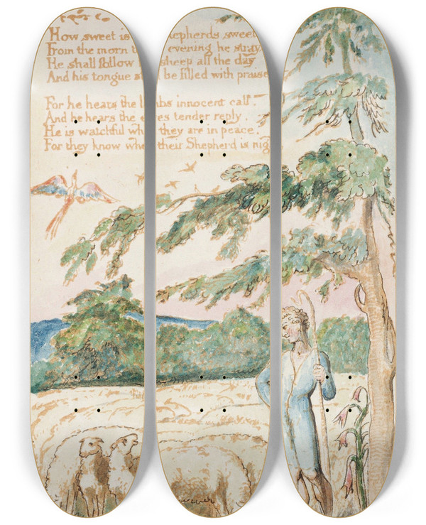 Triptych art skateboard deck of William Blake Pl 21 The Shephard by William Blake (1757-1827)