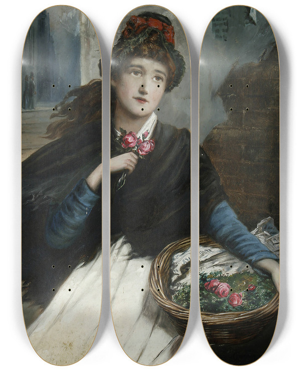 Triptych art skateboard deck of Augustus Edwin Mulready Selling Out_2 by Augustus Edwin Mulready (1844-1904)