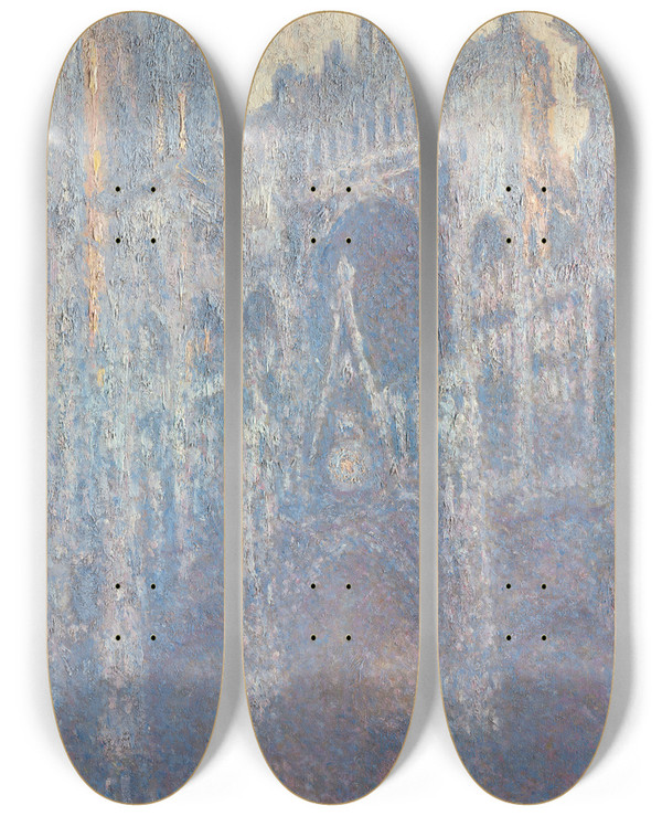 Triptych art skateboard deck of Claude Monet The Portal Of Rouen Cathedral In Morning Light by Claude Monet (1840-1926)