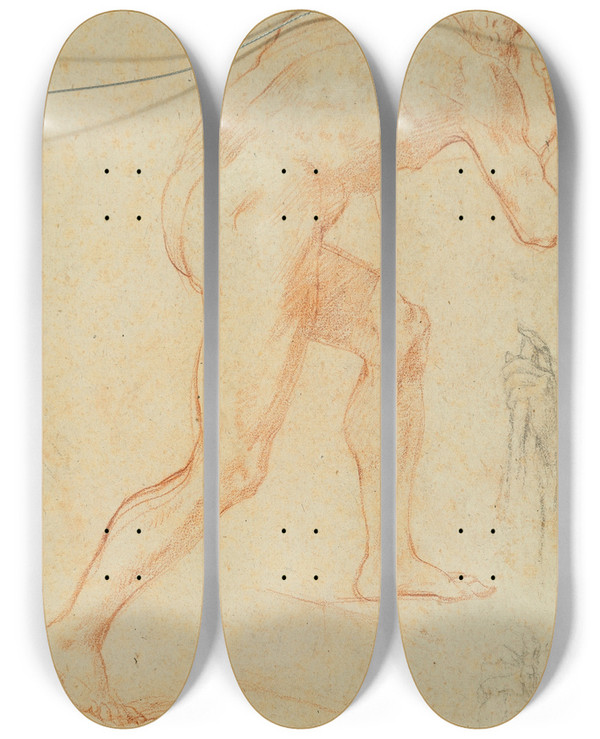 Triptych art skateboard deck of Baldassarre Franceschini A Male Nude In Profile Climbing A Staircase by Baldassarre Franceschini (1611-1689)