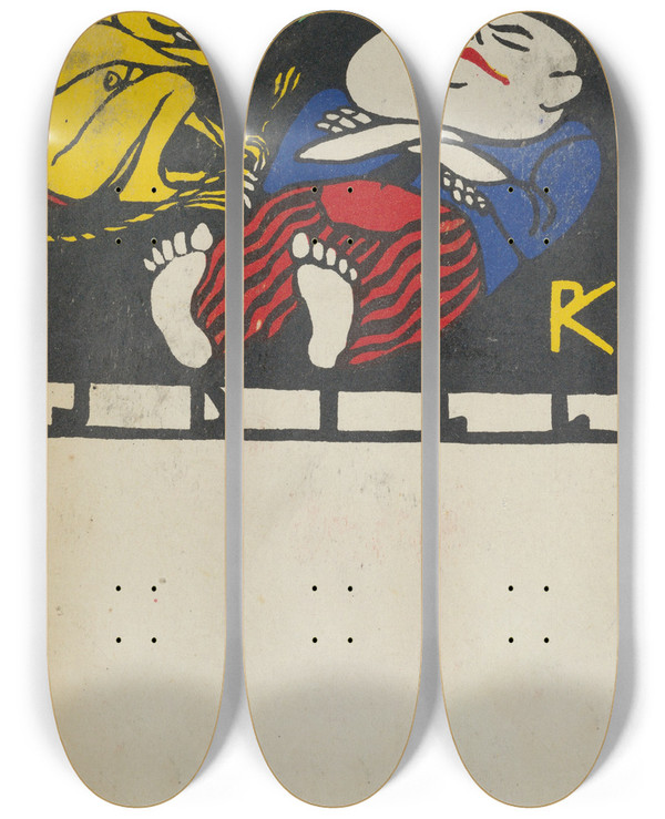 Triptych art skateboard deck of Rudolf Kalvach Idyll Idill by Rudolf Kalvach (1883-1932)